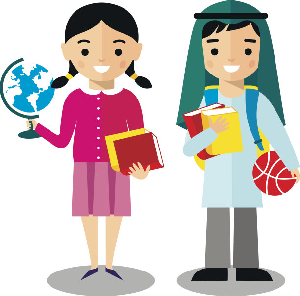 彩色阿拉伯学生矢量图图片下载