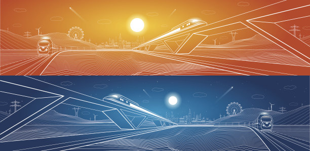 两列火车移动，动态构成，夜城图片下载