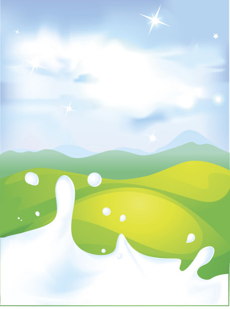 溅牛奶矢量插图与绿色领域图片下载