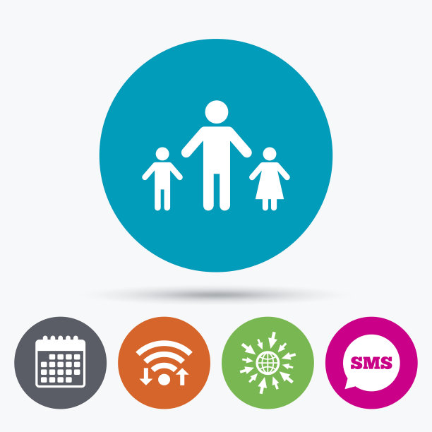 有两个孩子的单亲家庭的标志图标。图片下载