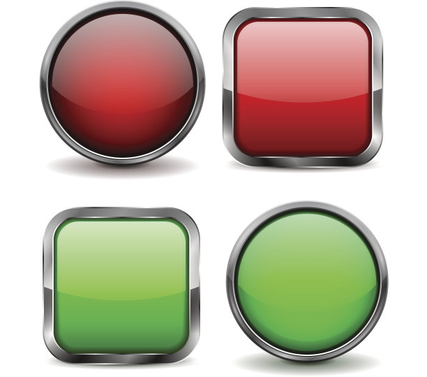 玻璃按钮。一组红色和绿色闪亮的图标图片下载