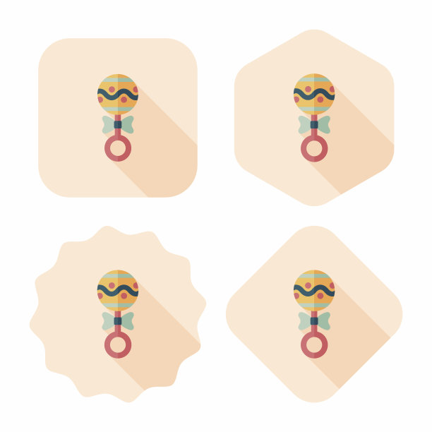 婴儿拨浪鼓图标与长影子，eps10图片下载