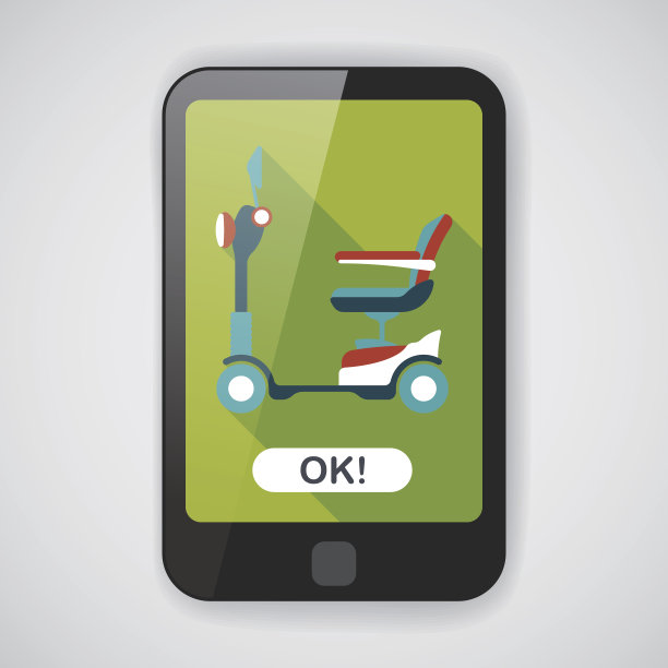 交通滑板车平面图标与长影子，eps10图片下载