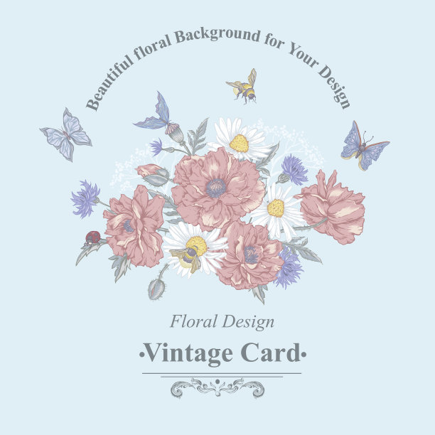 夏日复古贺卡与盛开的红色罂粟图片下载