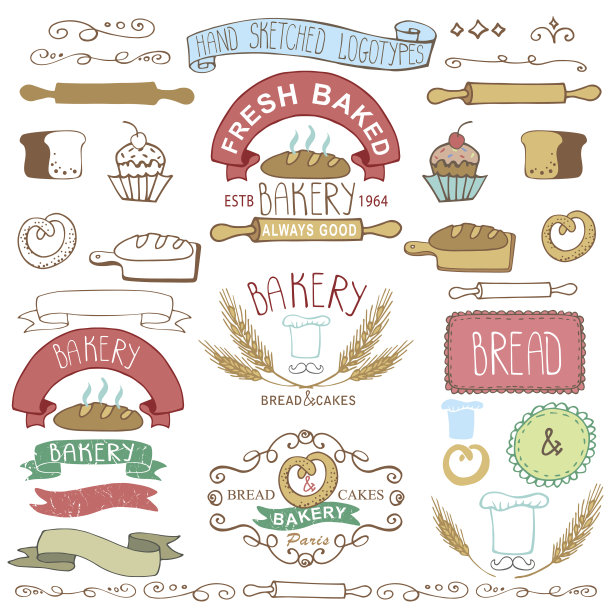 复古烘焙标签元素。手画图片下载