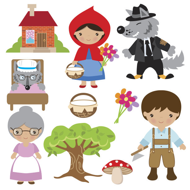 小红帽矢量插图图片下载