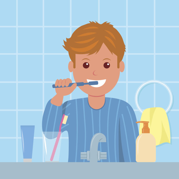 穿着睡衣的孩子在睡觉前刷牙。图片下载