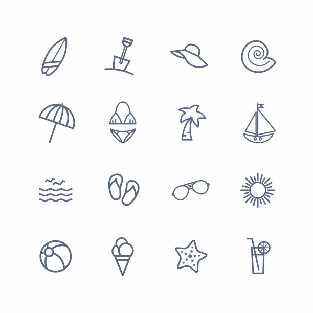 一组海滩相关的图标图片下载