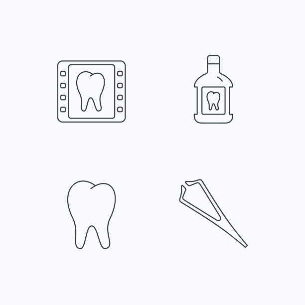 漱口水，牙齿和牙科x光图标。图片下载