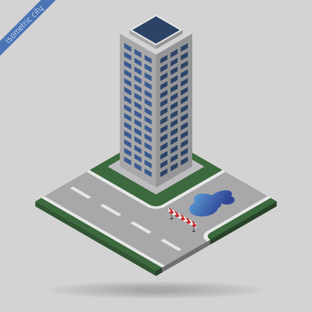 等距城市路口，绕道和摩天大楼图片下载