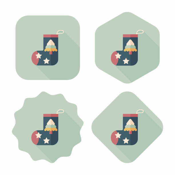 圣诞长袜与长影子扁平图标，eps10图片下载