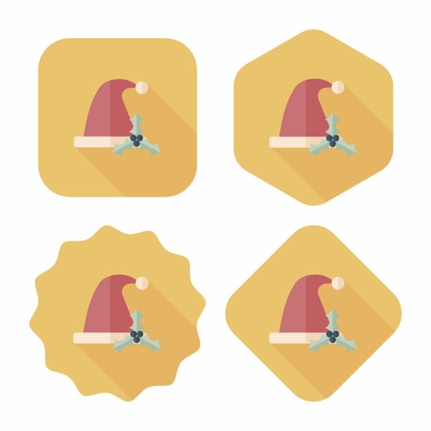 圣诞帽与长影子扁平图标，eps10图片下载