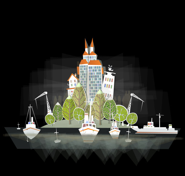 港口插图，“白色城市”收藏图片下载