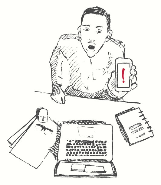 男人的素描与电话注意吸引图片下载