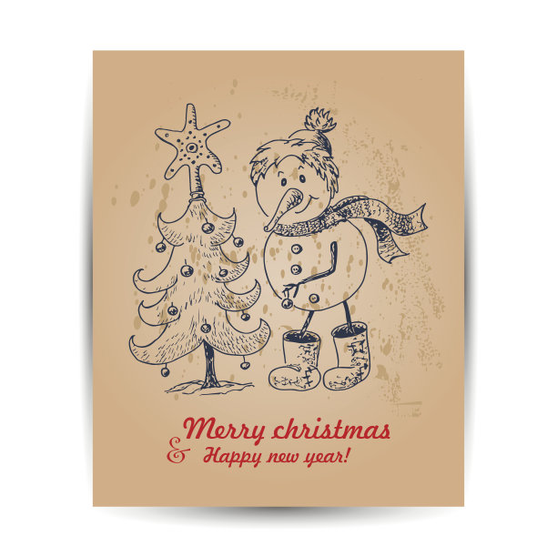 中间有个雪人的圣诞卡图片下载