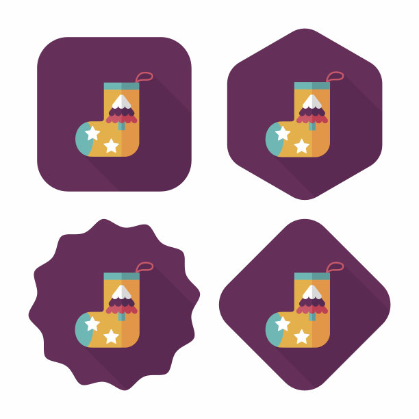 圣诞长袜与长影子扁平图标，eps10图片下载