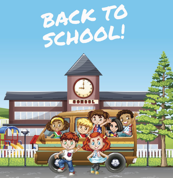 孩子们骑着面包车去上学图片下载