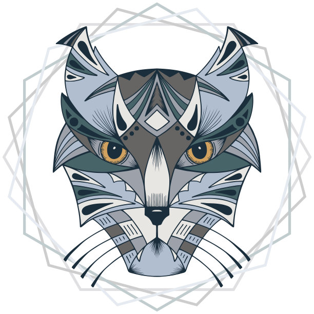 种族的动物。部落图案的野猫。猫头。狞猫。猞猁。图片下载