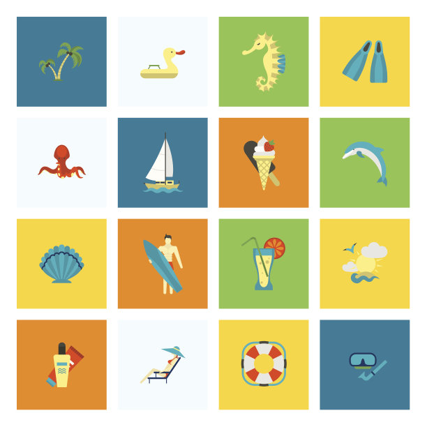 夏季和海滩简单的平面图标图片下载