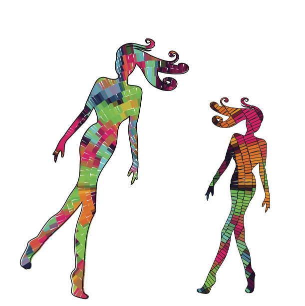 女性优雅的剪影在连衣裙上零碎式的拼接图片下载