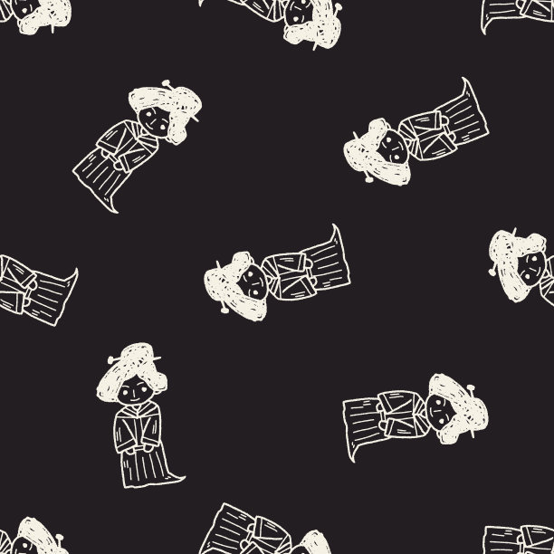 中国女子涂鸦无缝图案背景图片下载