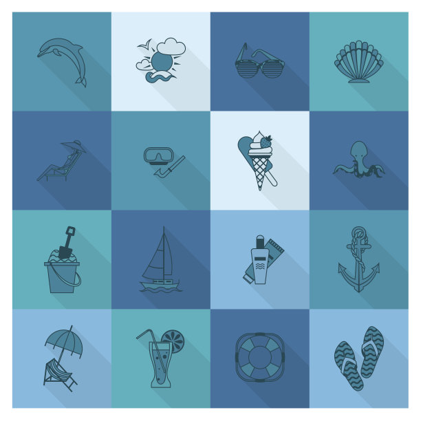 夏季和海滩简单的平面图标图片下载