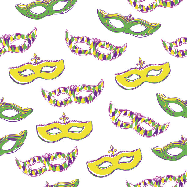 无缝图案与彩色面具上的白色图片下载