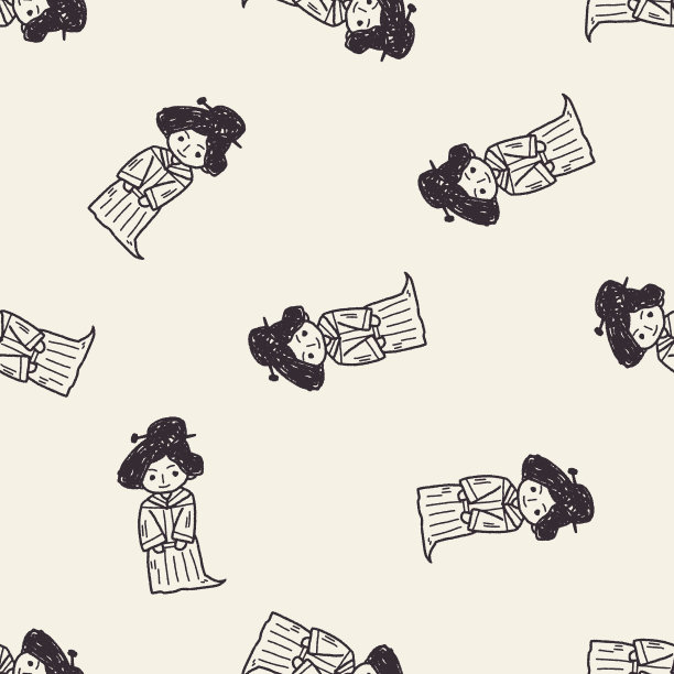 中国女子涂鸦无缝图案背景图片下载