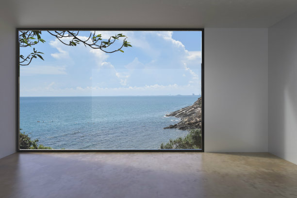 居住室内空阁楼混凝土海景图片下载