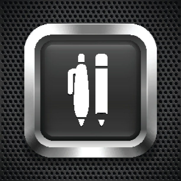 钢笔和铅笔在黑色方形按钮图片下载