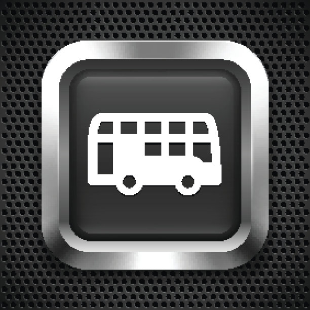 黑色方块按钮上的双层巴士图片下载