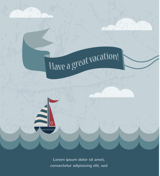 复古的夏季海报，与波浪的海和船图片下载