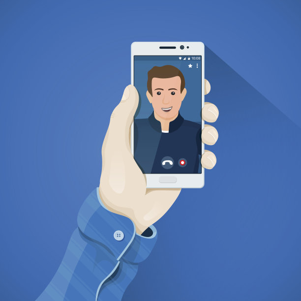 在线视频会议。手机在手矢量插图图片下载