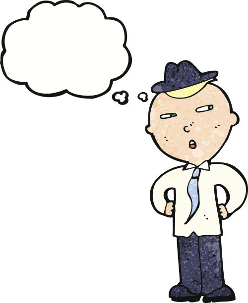 戴帽子的卡通男人与思考气泡图片下载