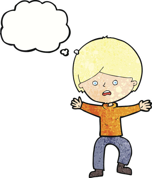卡通男孩因思想泡沫而惊慌失措图片下载