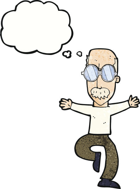 卡通老人戴着大眼镜带着思想泡泡图片下载