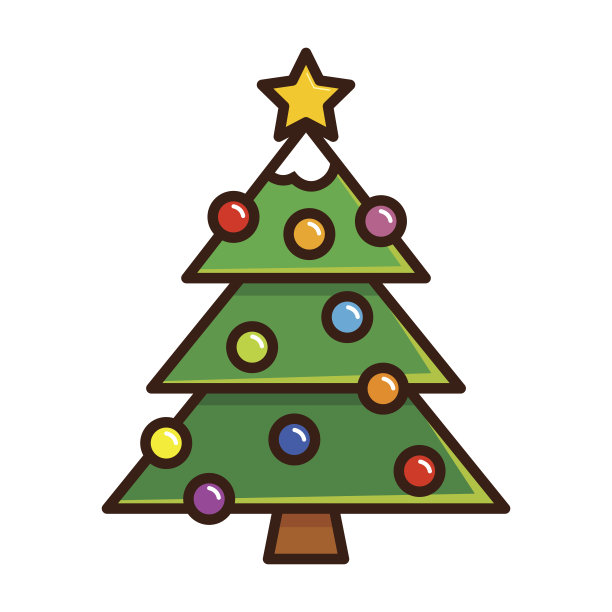 圣诞树与装饰在简单的矢量艺术图片下载