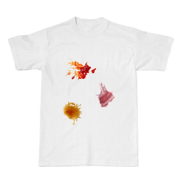 t恤上有番茄酱，巧克力，咖啡，红酒，食物污渍图片下载