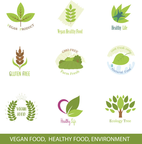 一套图标和素食的设计元素图片下载