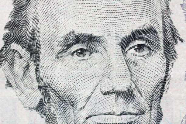 亚伯拉罕·林肯五美元纸币的宏观。图片下载