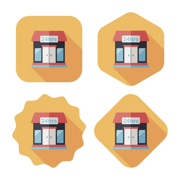 建筑方便商店平面图标与长影子，eps10图片下载