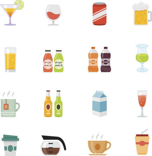 饮料全彩平面设计图标图片下载