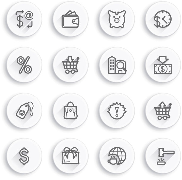 商业平面轮廓图标上的白色按钮。图片下载