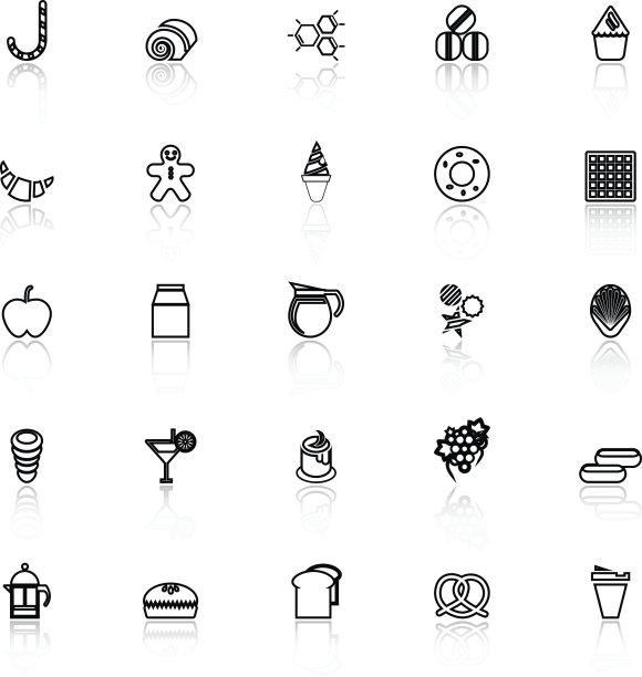 甜食线图标与反射在白色的背景图片下载