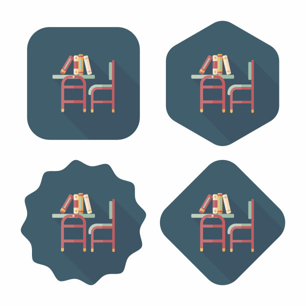 复古的学校书桌与长影子图标，eps10图片下载
