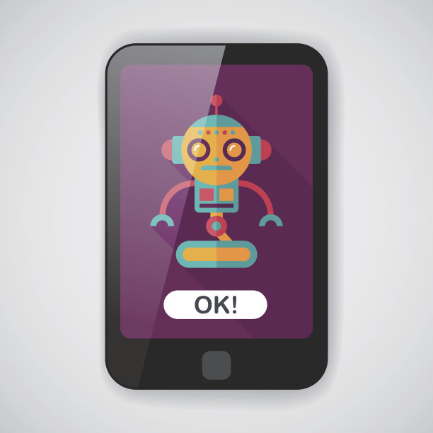 机器人概念平面图标与长影子，eps10图片下载