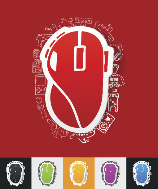 电脑鼠标贴纸纸与手绘元素图片下载