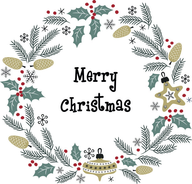 圣诞祝福花环。素材图片