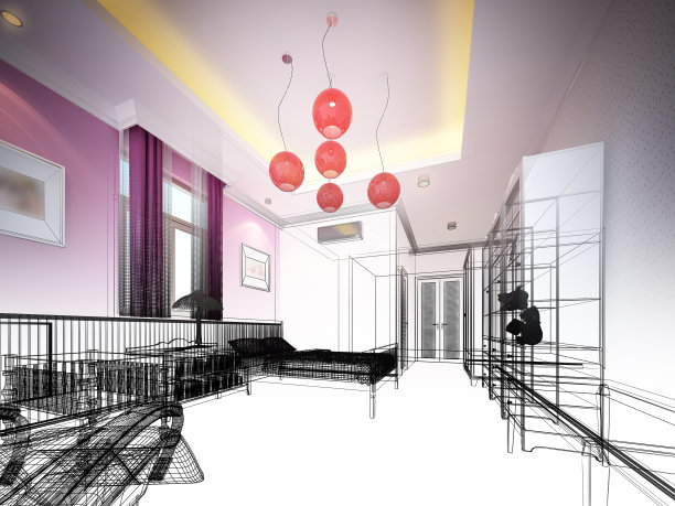 室内卧室抽象草图设计图片下载