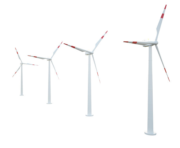 一组风力涡轮机孤立在白色背景图片下载